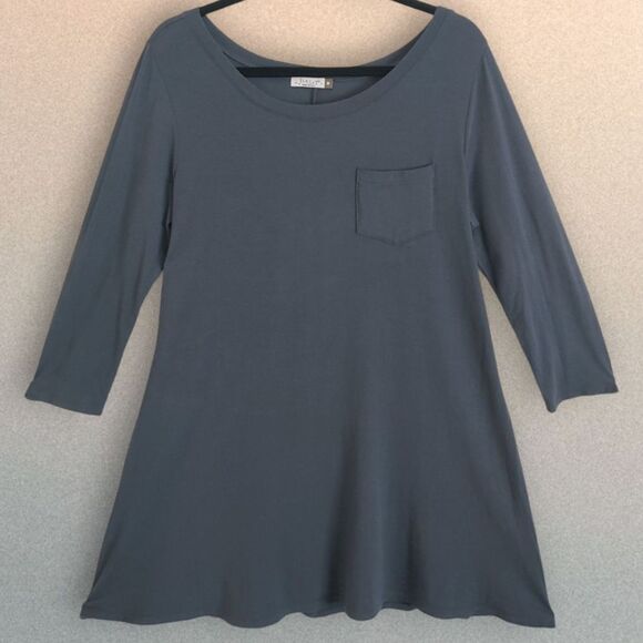 Chalet Blue Grey Jersey Knit Casual A Line Tunic Tshirt Dress Womens Medium EUC - Picture 3 of 8
